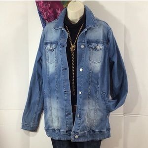 Lularoe Jaxon blue washed longer denim jacket XL. Fits like a fitted Large.